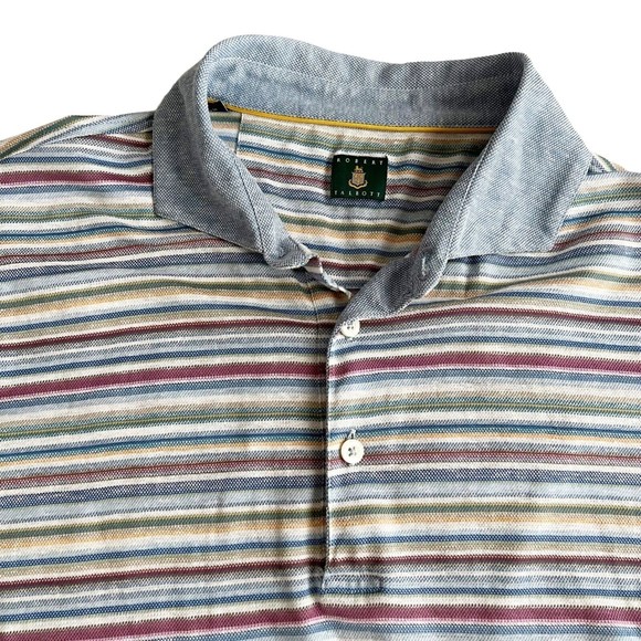 ROBERT TALBOTT Men's Polo Shirt Multi Color Stripes Cotton/Linen Lightweight XL - Picture 2 of 9